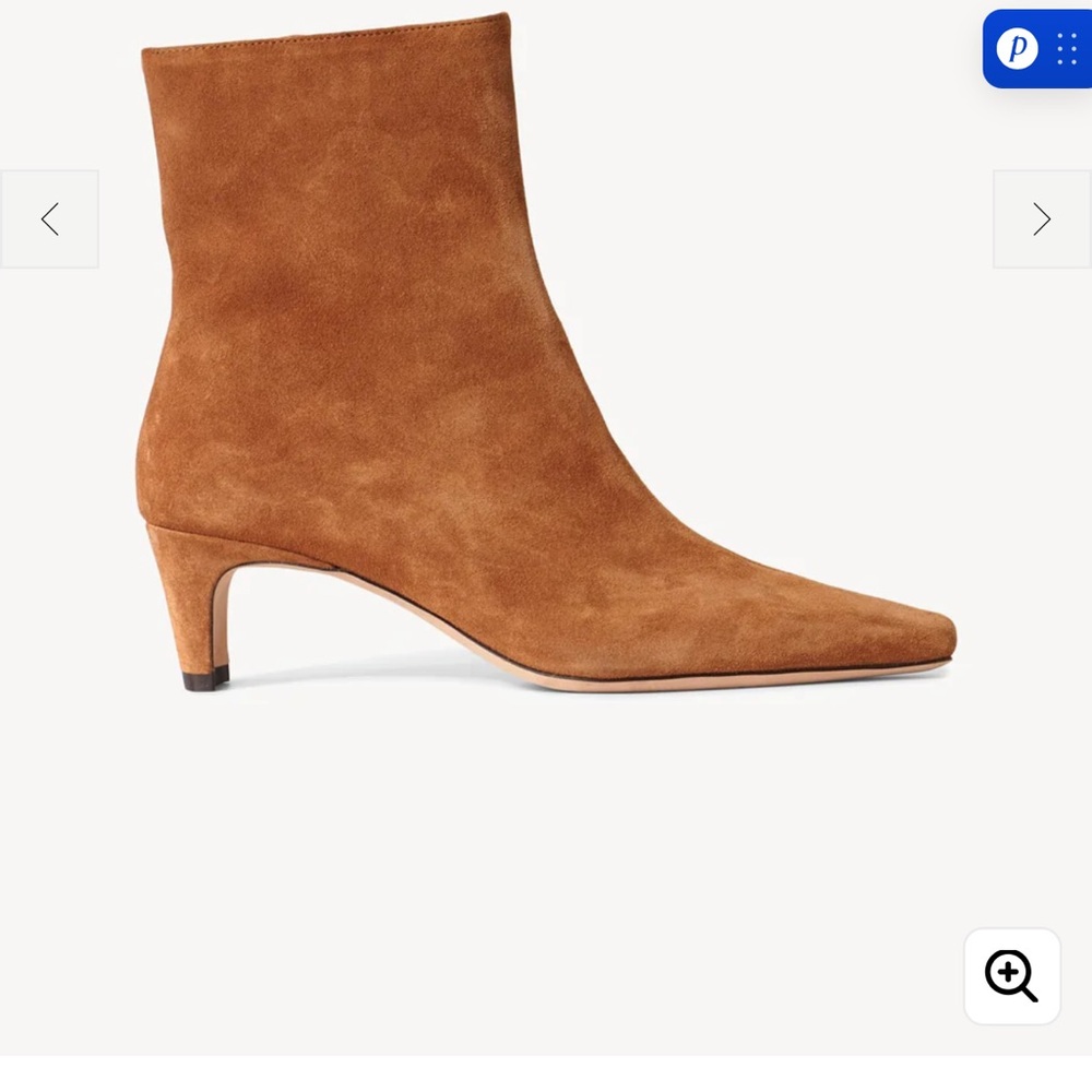 STAUD Tan Suede Pointed-Toe Low Heel Ankle Boot